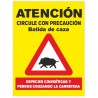 ATENCIÓN CIRCULE CON PRECAUCIÓN - BATIDA DE CAZA - ESPECIES CINEGETICAS I PERROS CRUZANDOLA CARRETERA